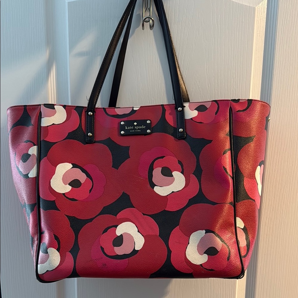 Kate Spade Red and Black Tote Bag with Floral Design